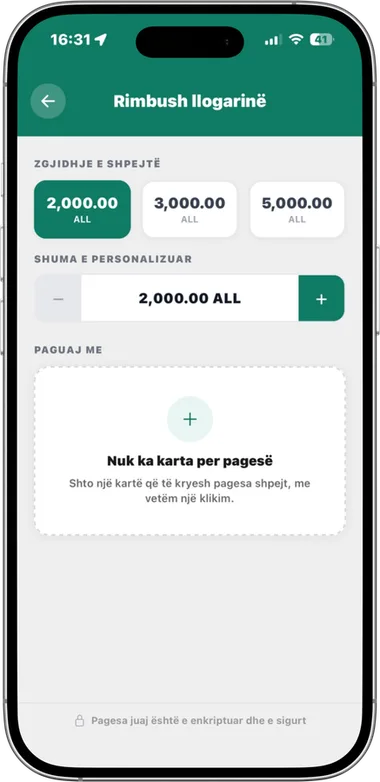 Zgjedhja e shumës për rimbushje